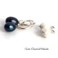 Srebrne kolczyki z granatowymi i białymi perłami