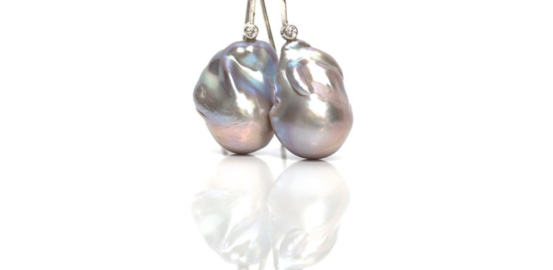 Srebrne perły barokowe z białymi szafirami