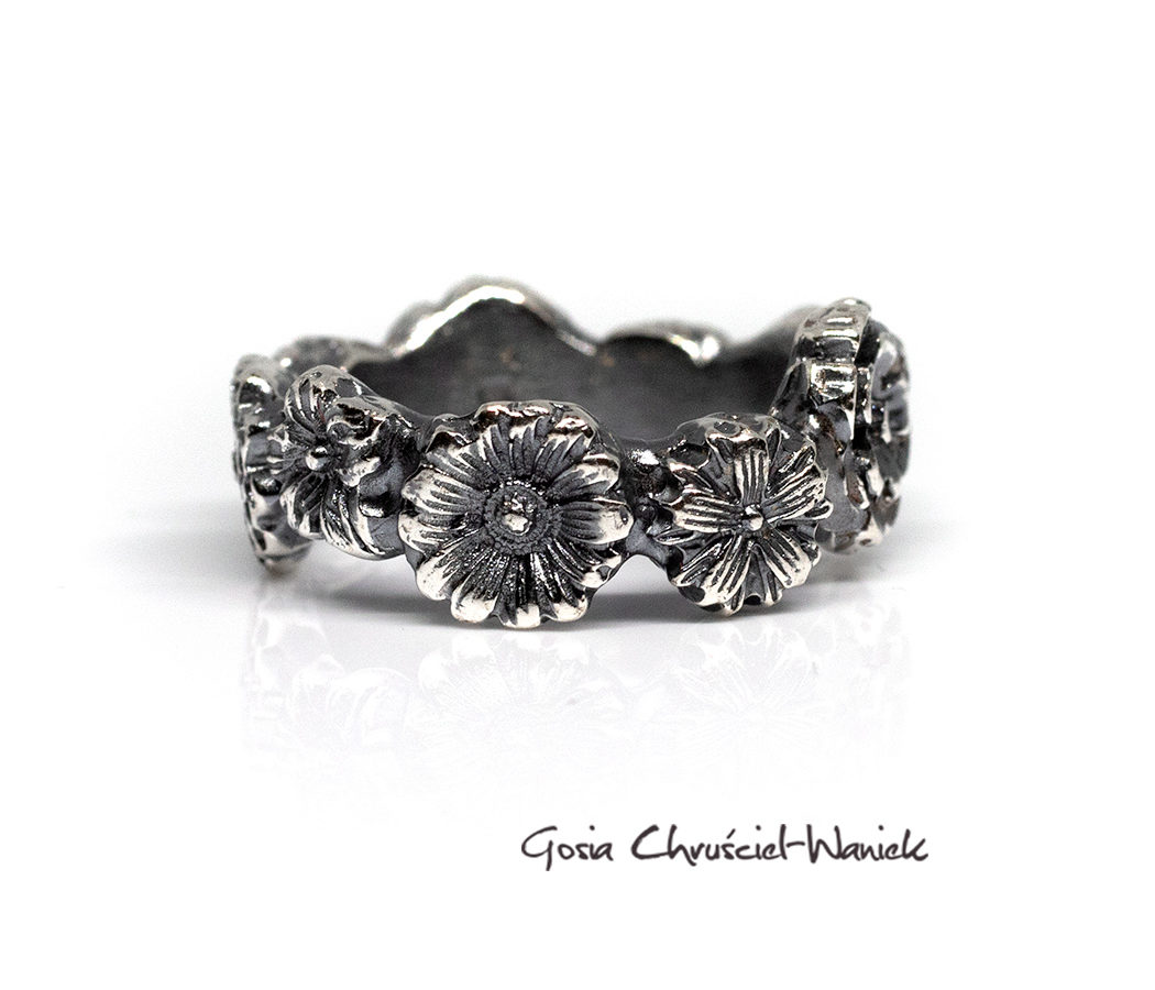 Srebrne kwiaty - obrączka Meadow