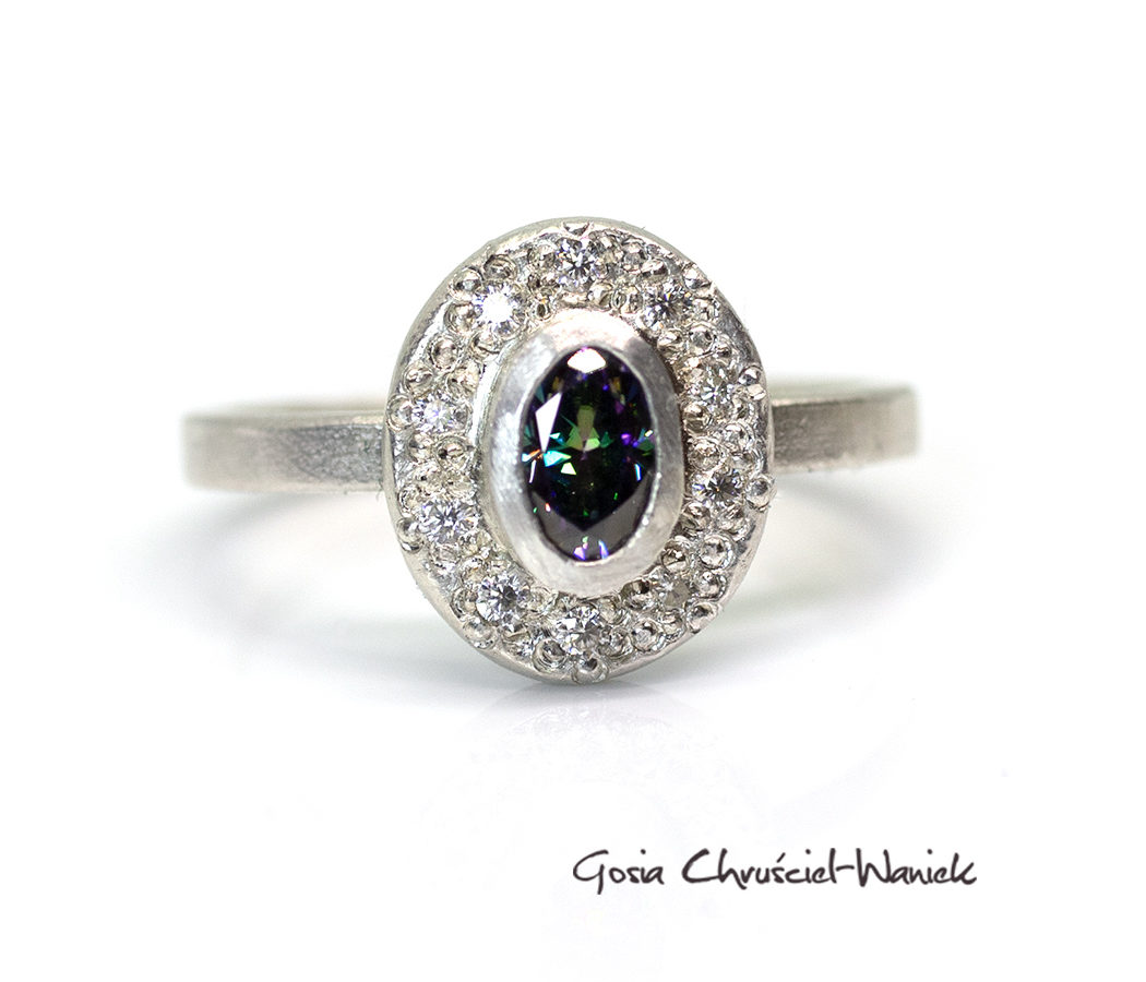 Organic Deco pierścionek z moissanitami Pierścionek w stylu vintage z moissanitami