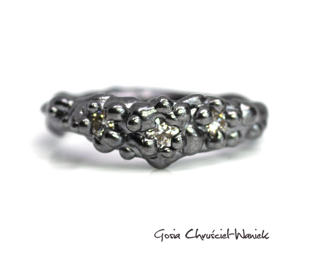 Obrączka organiczna Symbiosis z moissanitami