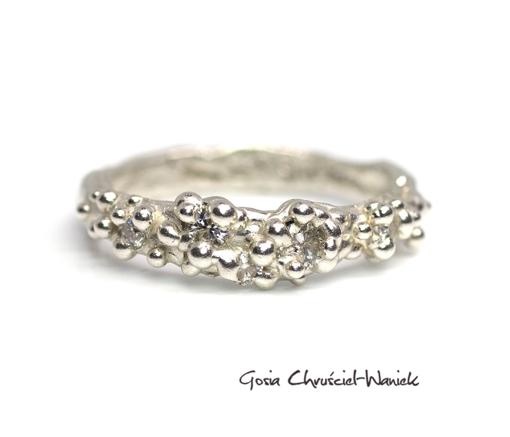 Obrączka symbiosis z moissanitami Srebrna obrączka Symbiosis z moissanitami